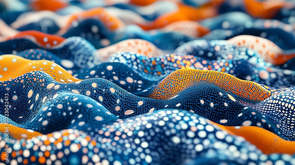 An abstract image of a textured surface, with blue, orange, and white patterns. An abstract image of a textured surface, with blue, orange, and white patterns.