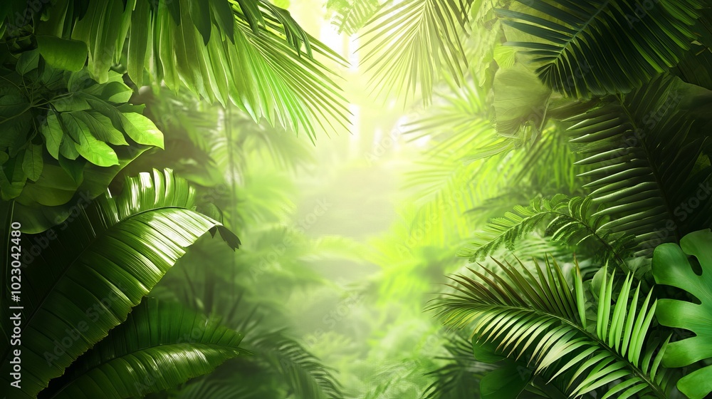 Tropical forest leaves create a lush, vibrant background that embodies the essence of nature Tropical forest leaves create a lush, vibrant background that embodies the essence of nature