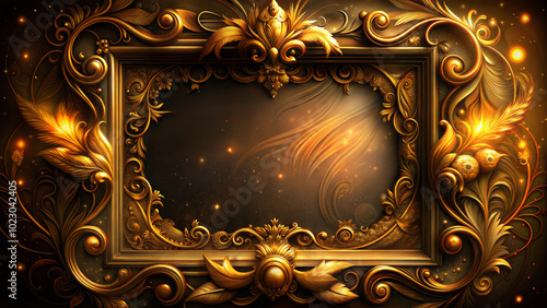 Antique metal frame with floral ornament with patina, copy space