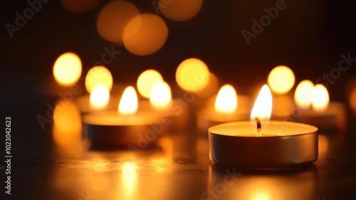 Wallpaper Mural Several lit tealight candles creating warm, glowing ambiance in dark Torontodigital.ca