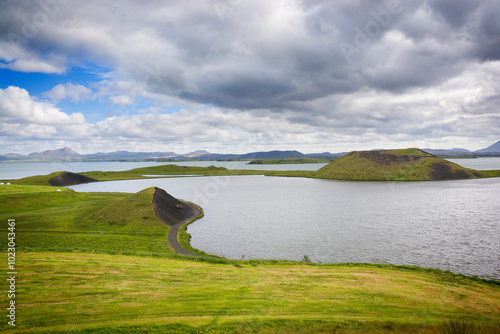 Skútustaðagígar pseudo-craters near the shores of Lake Myvatn in North Iceland photo