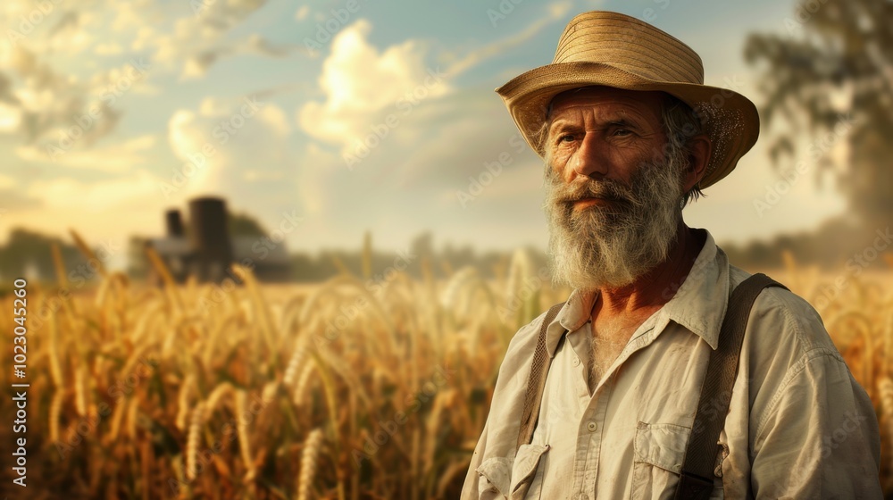 Farm Workers Portrait on the wheat field background Farm Workers Portrait on the wheat field background