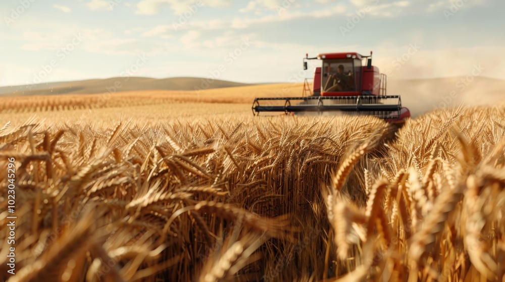 Wheat harvesting in a vast sunset field Wheat harvesting in a vast sunset field