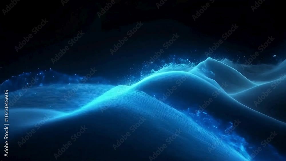 Abstract wave of blue gas and particle, blue light digital effect Abstract wave of blue gas and particle, blue light digital effect