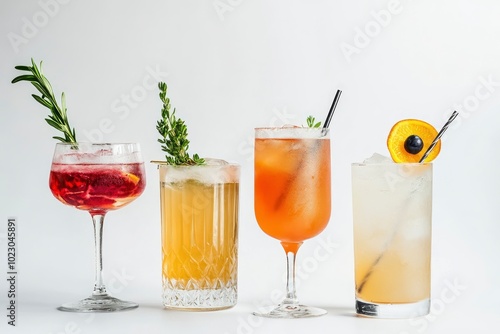 Bar cocktails. Cut on white background - generative ai