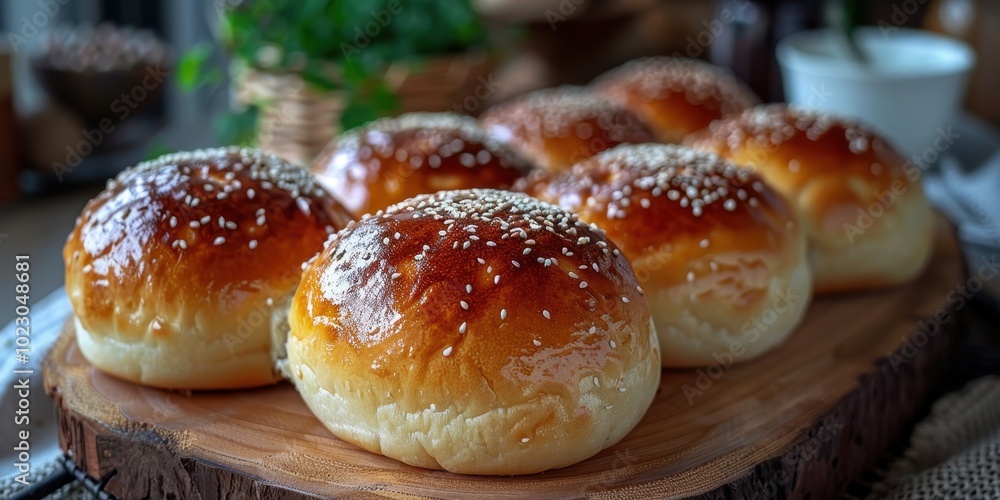 Delicious sweet buns in a bakery close-up Delicious sweet buns in a bakery close-up