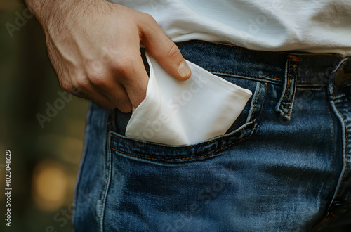 Man putting a handkerchief in a pocket photo