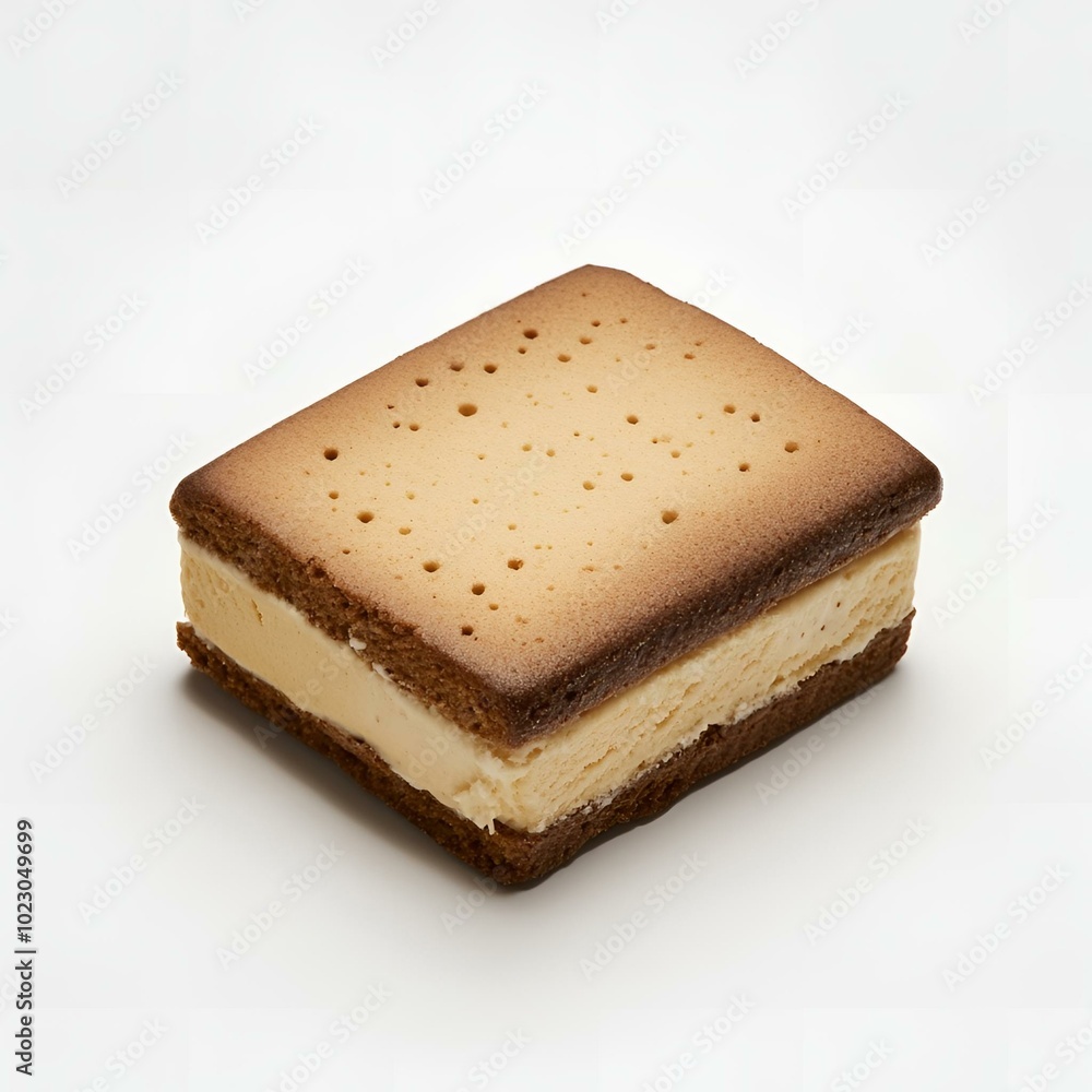Ice cream sandwich with square cookies, close-up on white background. Ice cream sandwich with square cookies, close-up on white background.