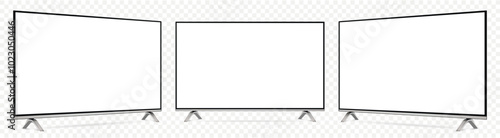 Realistic tv screen mock up. Television display on three sides with blank screen isolated on transparent background