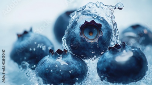 Wallpaper Mural A close-up of blueberries bursting open, showcasing their juicy insides, beautifully captured against a clean white background Torontodigital.ca