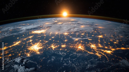 Earth From Space - Sunrise Over Cities