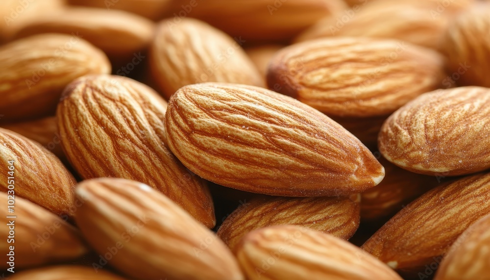© Anastasiia - Protein-packed raw almonds neatly arranged for a healthy snacking option on a wooden surface