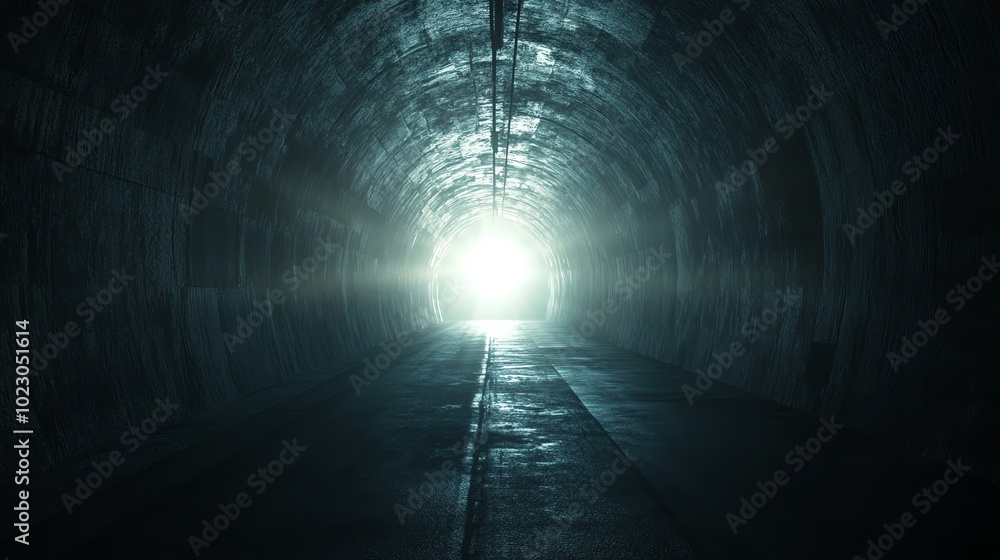 Fototapeta premium A tunnel with a bright light at the end.