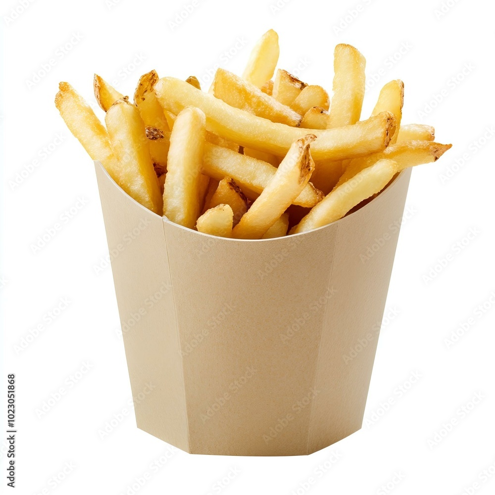 French fries in red container, isolated on white background. French fries in red container, isolated on white background.