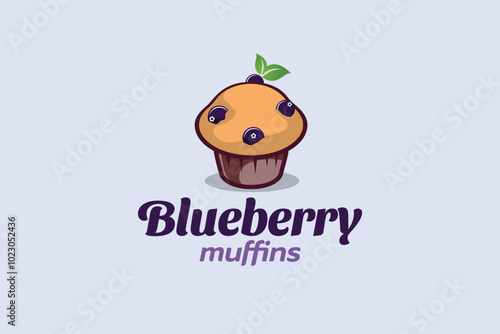 Blueberry muffin logo with a combination of cute muffin, blueberry and lettering. It is good for restaurant, cafe, food truck, etc.