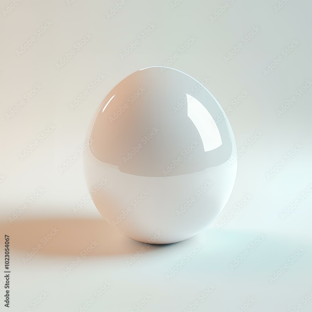 Fototapeta premium Speckled white egg on light background, minimalistic design.