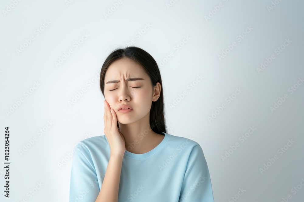 Asian woman is having tooth pain discomfort expression toothache. Asian woman is having tooth pain discomfort expression toothache.