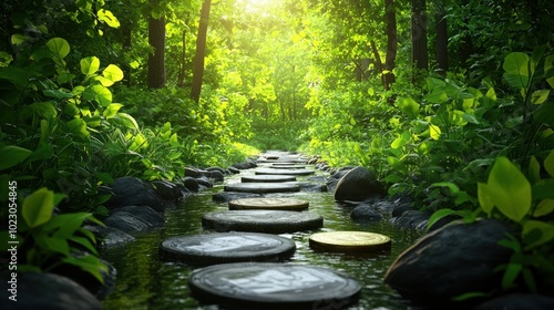 A Serene Path Through Lush Green Forest Waters