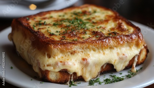 Wallpaper Mural Indulging in a classic Croque Monsieur sandwich in a cozy French café during lunchtime Torontodigital.ca