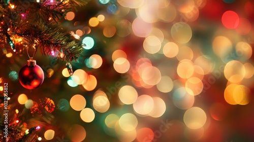 Soft-focus bokeh lights in Christmas colors, creating a warm and inviting background for holiday-themed projects