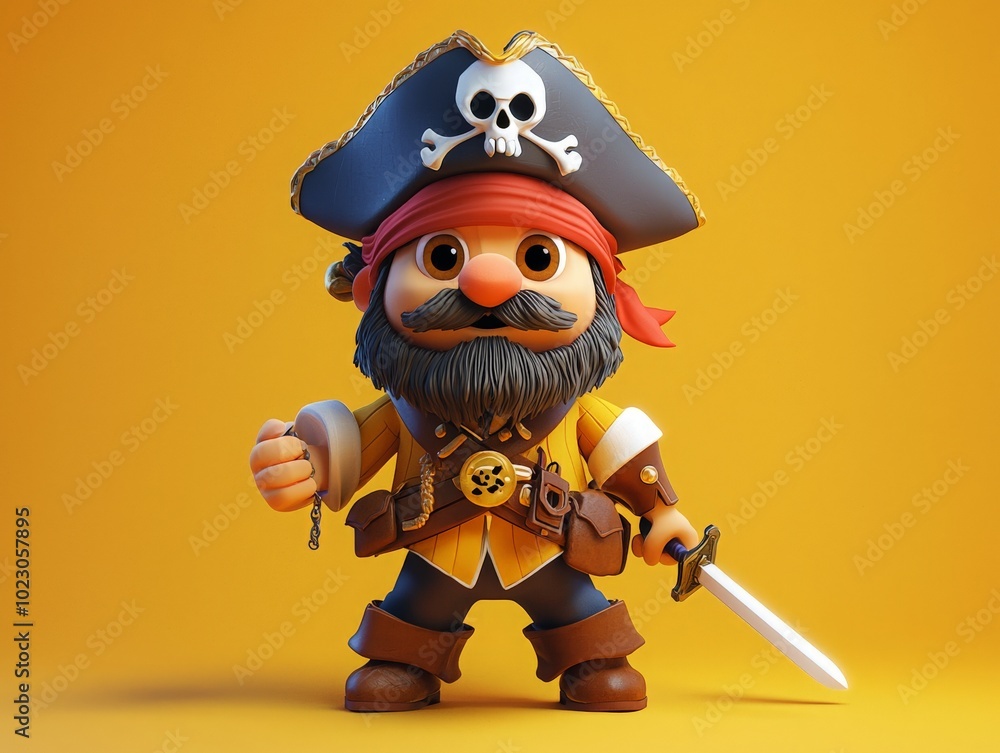 Quirky 3D Cartoon Pirate Character with Sword Quirky 3D Cartoon Pirate Character with Sword