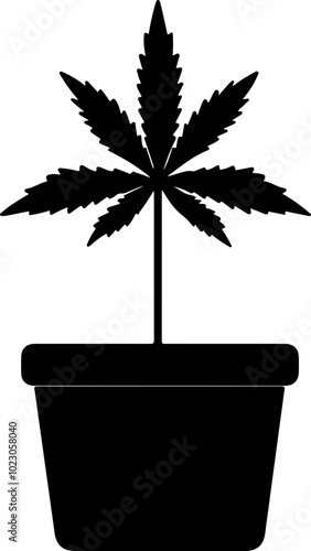 Silhouette of a Potted Cannabis Plant in Vector Style