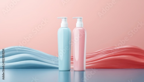 Elegant shampoo bottle mockup showcasing modern design against pastel colored background