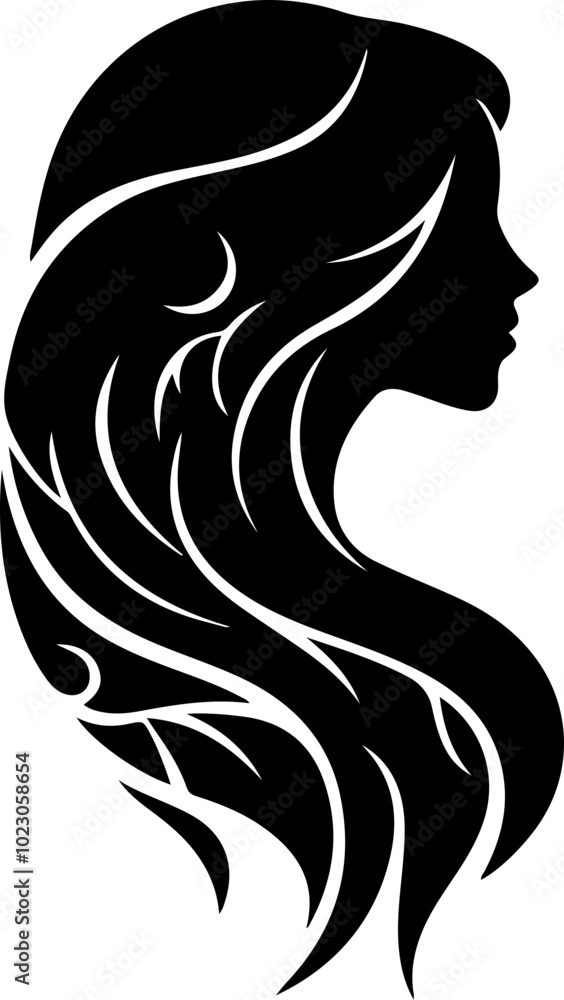 Elegant Silhouette of Woman with Flowing Hair Elegant Silhouette of Woman with Flowing Hair