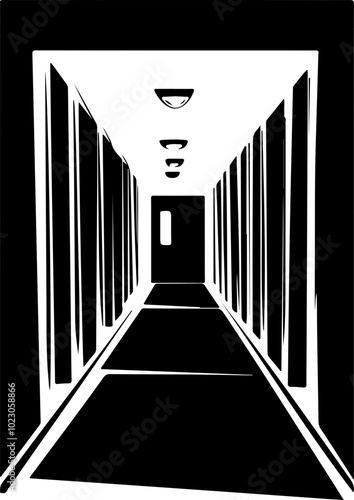 Minimalist Vector Hallway with Dramatic Lighting