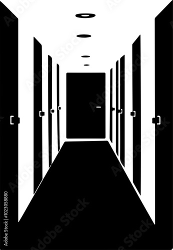 Minimalist Vector Hallway Illustration in Black and White