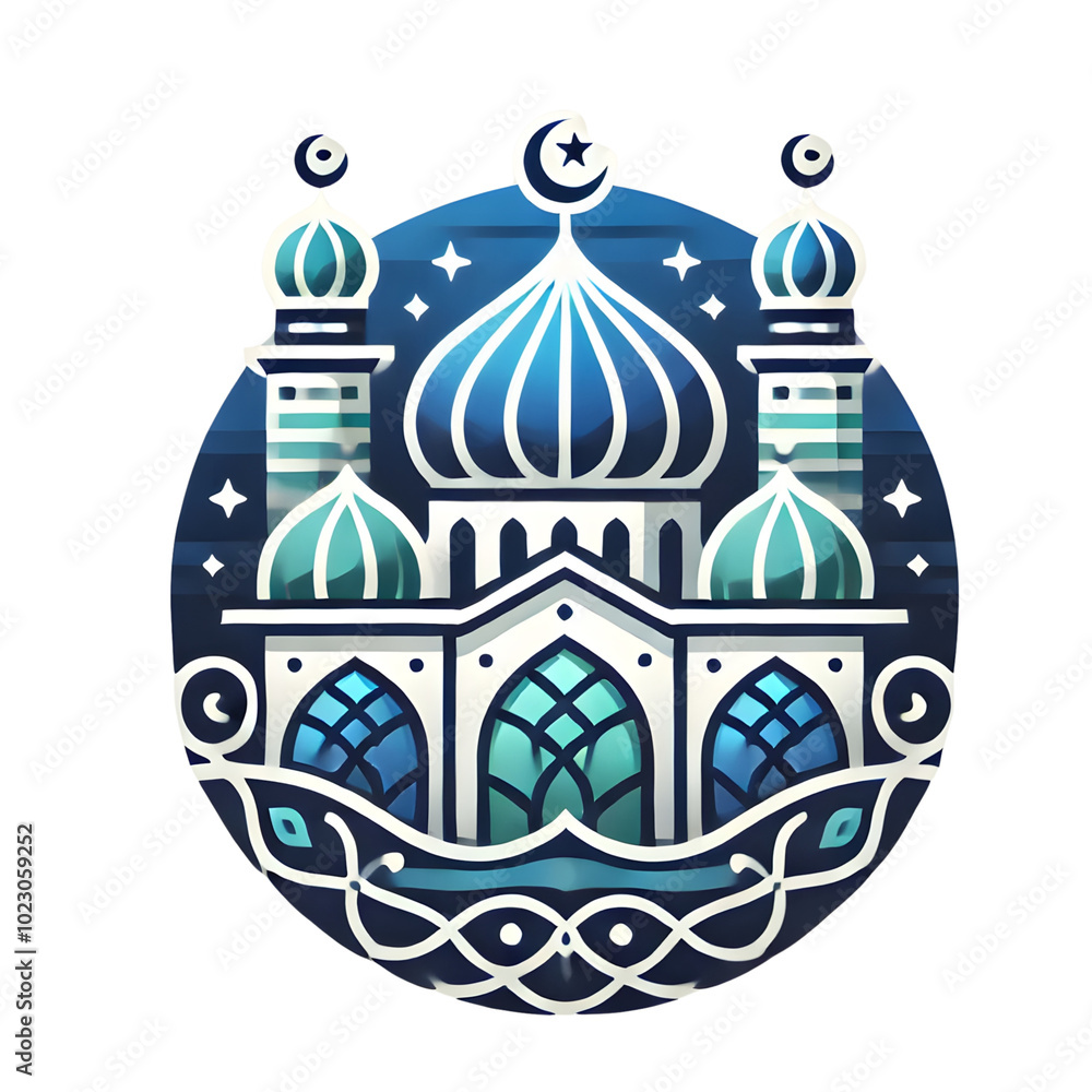 Fototapeta premium Ornate mosque illustration with crescent moon