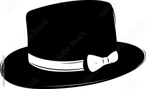 Elegant Black Top Hat with White Ribbon Accent