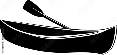 Simple Black Vector Canoe with Paddle Design