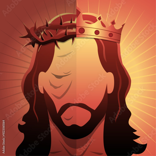Jesus Christ with his crown before and after resurrection