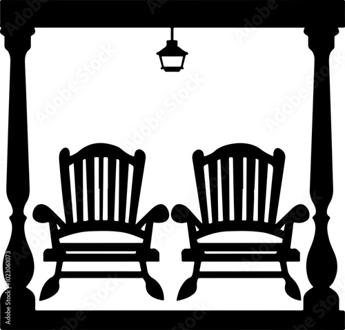 Charming Vector of Rocking Chairs Under a Porch Lantern