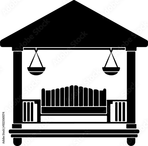 Elegant Vector Image of a Gazebo with Bench and Scales