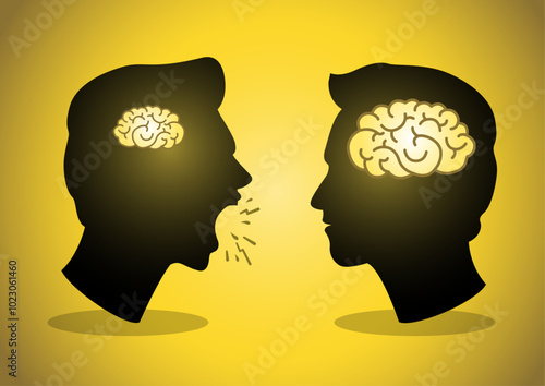 A man with smaller brain shouting to a man with bigger brain
