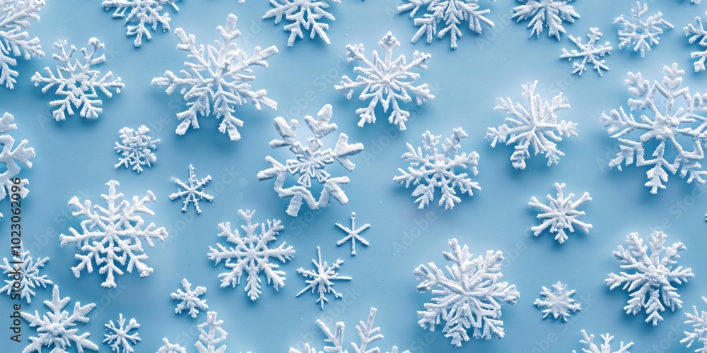 A blue background with many white snowflakes A blue background with many white snowflakes