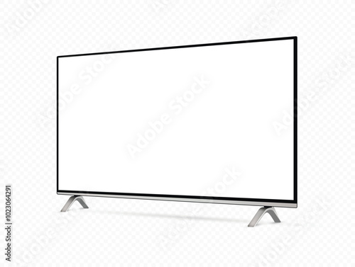 Realistic blank flat screen TV mockup from angled view