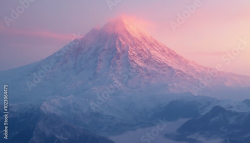 Mount Hood Sunrise Or Sunset With Craggy Peaks