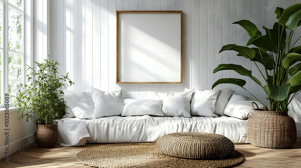 Cozy living space with natural light and greenery. Cozy living space with natural light and greenery.