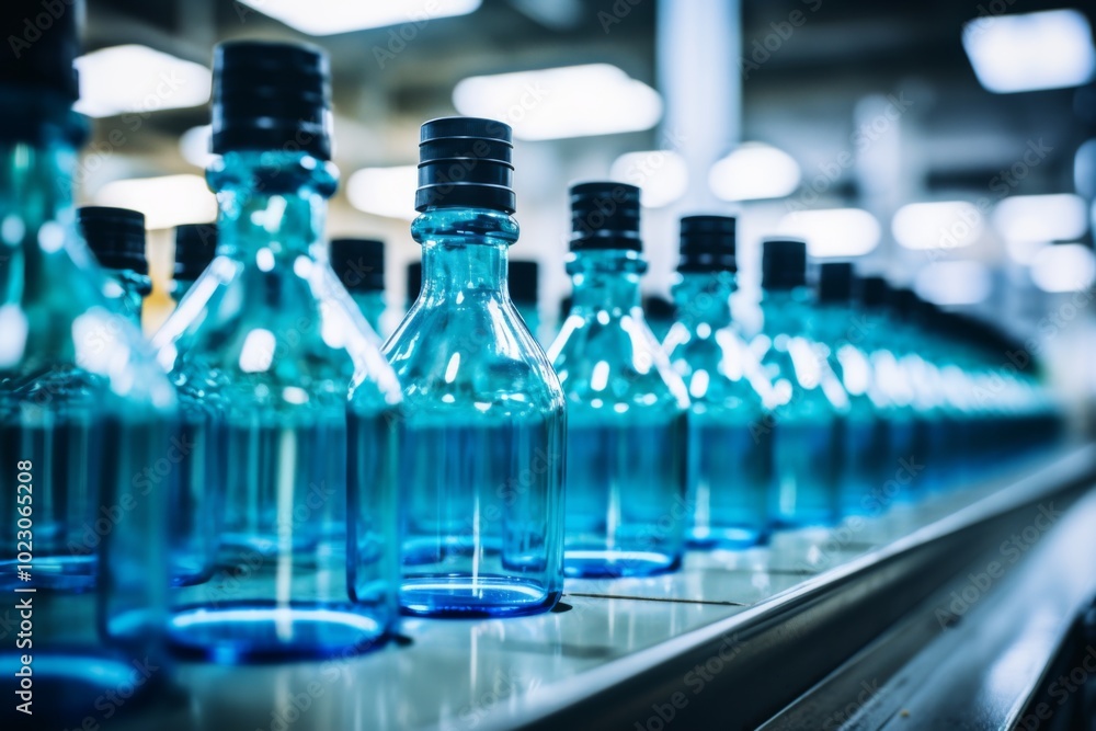 Medicine glass bottles on production line Medicine glass bottles on production line