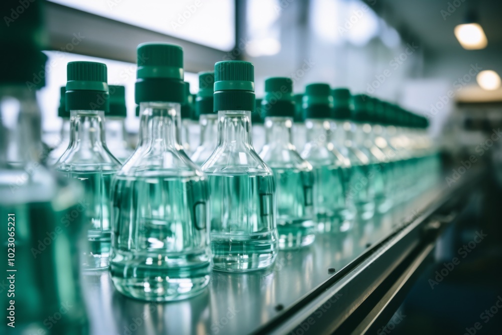 Medicine glass bottles on production line Medicine glass bottles on production line
