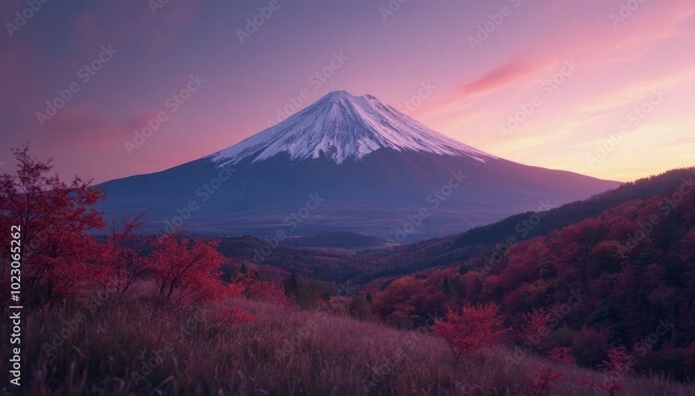 Mount Fujisan View With Autumn Colors And Vibrant Sky Mount Fujisan View With Autumn Colors And Vibrant Sky