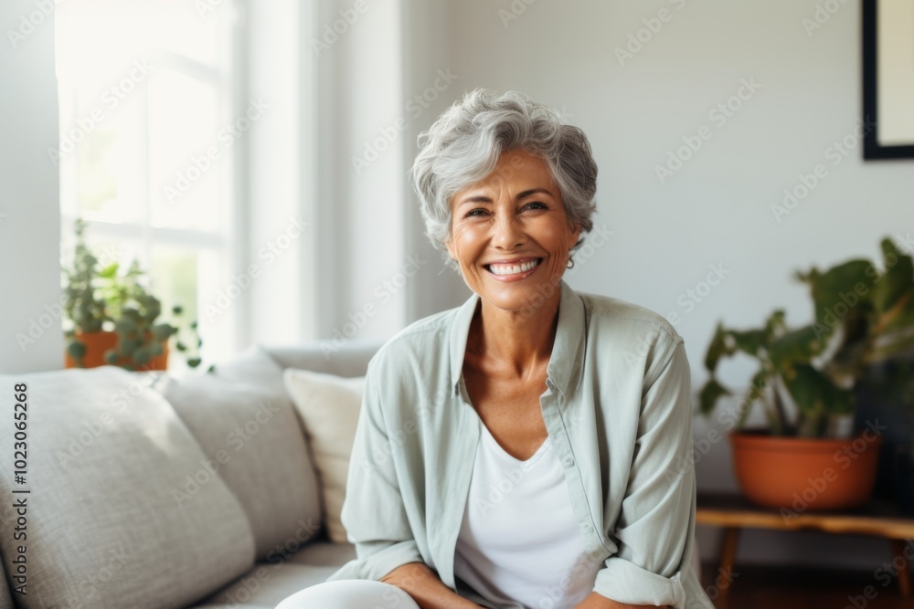 Portrait of a active senior woman smiling in the living room Portrait of a active senior woman smiling in the living room