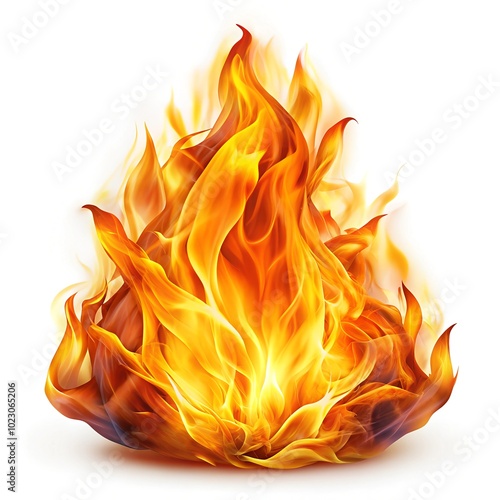 Bright and dynamic fire flames and white background cut out