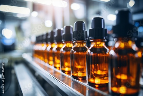 Medicine glass bottles on production line