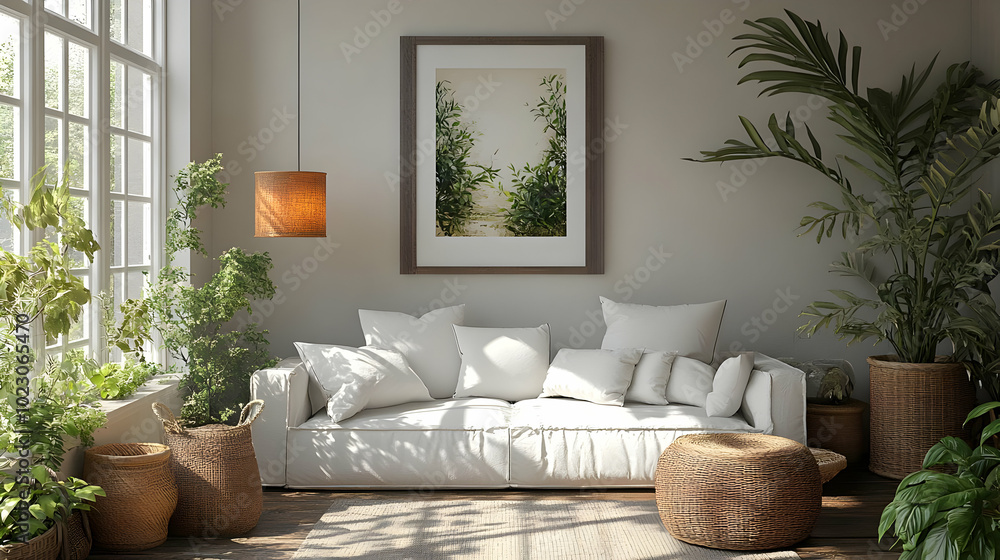 Cozy living room with plants and natural light. Cozy living room with plants and natural light.