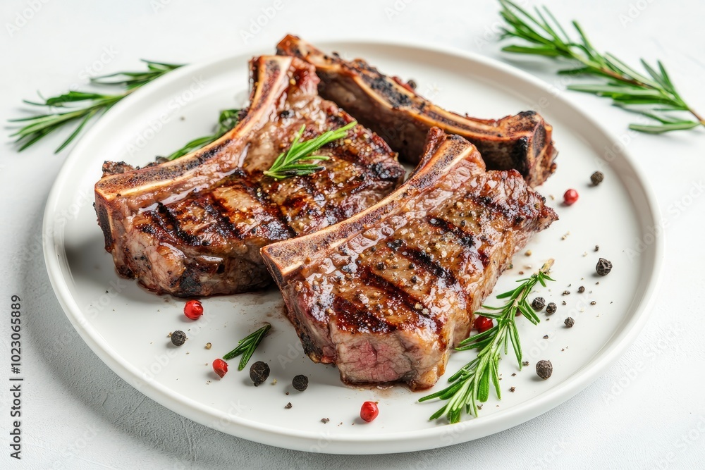 fresh peppered lamb grill steak on a white plate - generative ai fresh peppered lamb grill steak on a white plate - generative ai
