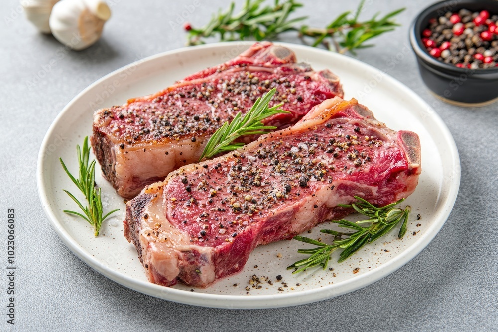 fresh peppered lamb grill steak on a white plate - generative ai fresh peppered lamb grill steak on a white plate - generative ai